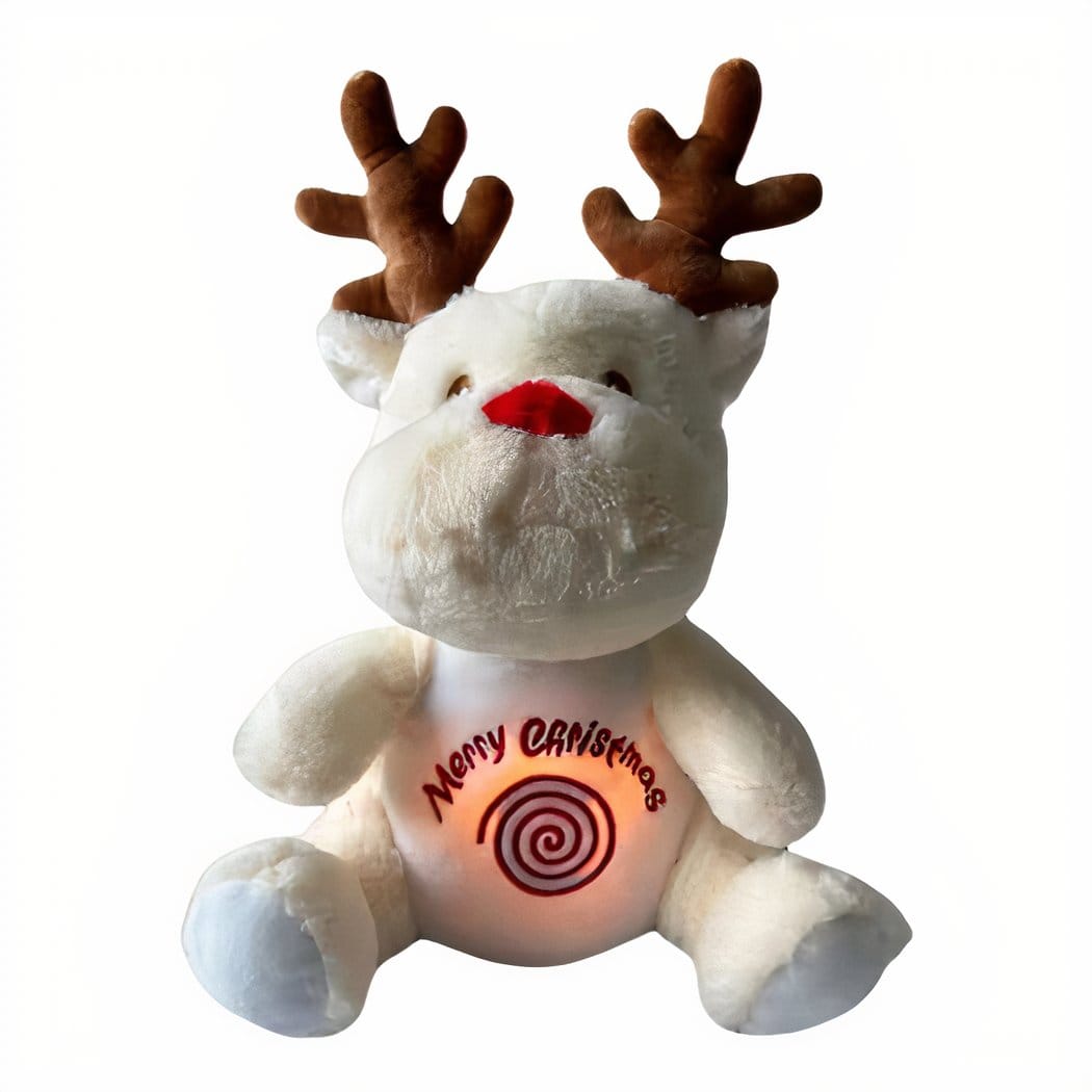 Knuffel Rendier Wit of Bruin Ademend met Slaapliedjes Kerst De Knuffel wit