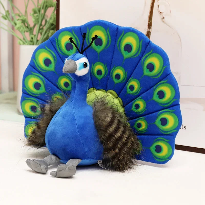 Realistische Pauw Knuffel 25 cm | Groen of Blauw met Staart