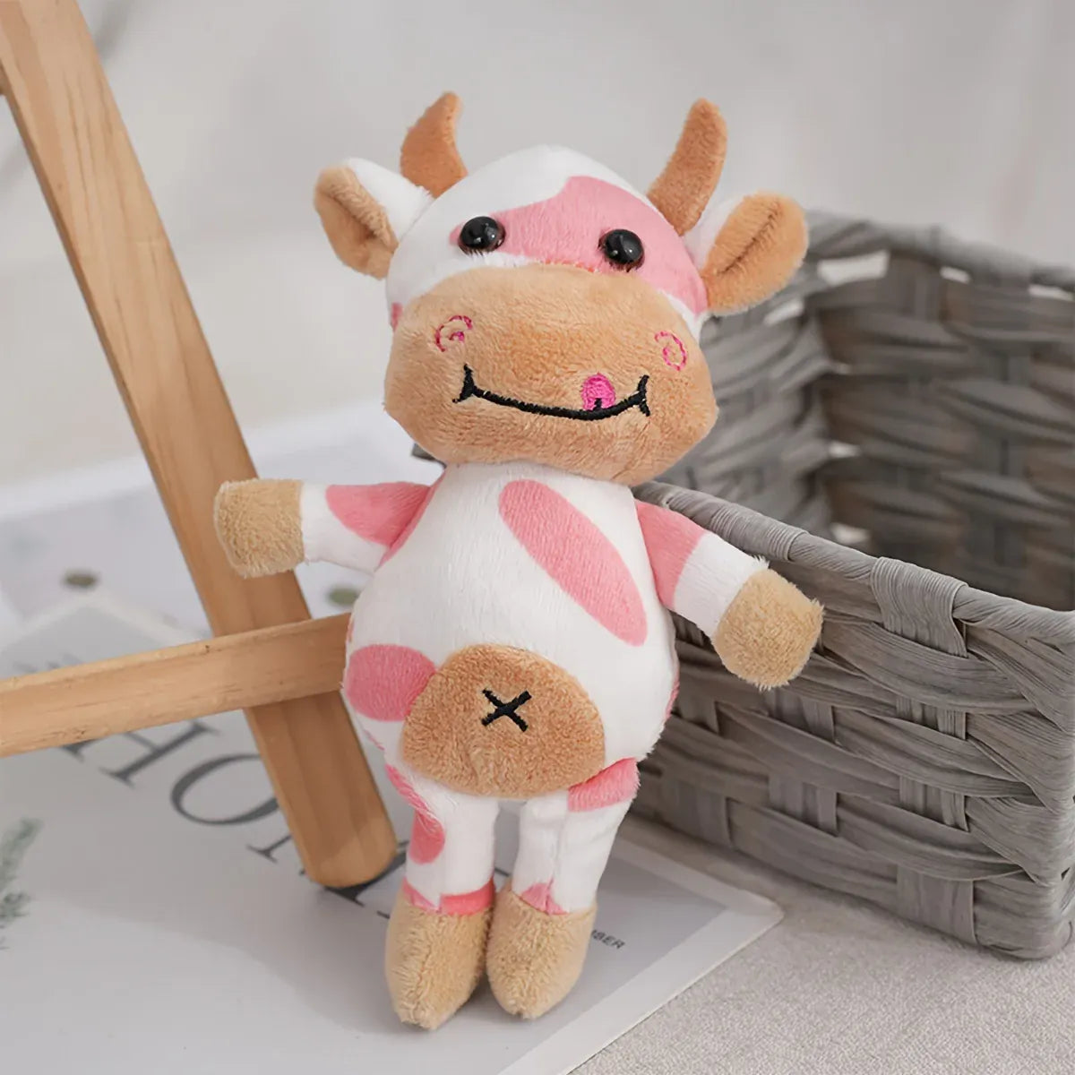 Koe Knuffel Sleutelhanger | Pluche Kawaii Koetje Tashanger De Knuffel Roze