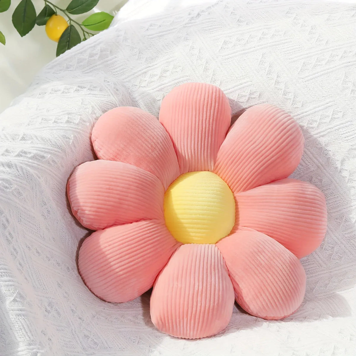 Bloem Zitkussen Pluche | Rond Bloemkussen in 4 Kleuren De Knuffel Roze