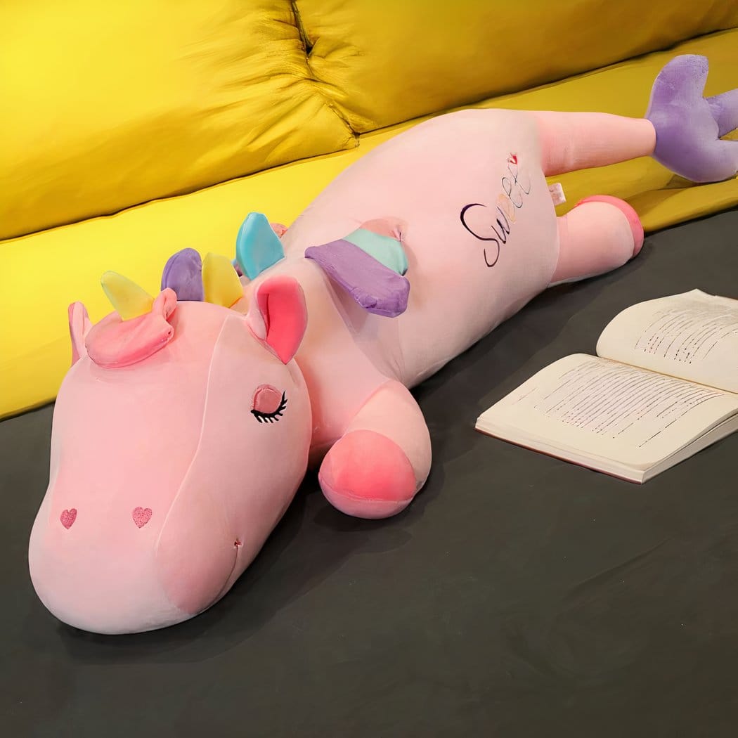 Eenhoorn Knuffel XXL Liggend Met Kleurrijke Manen Zacht De Knuffel roze