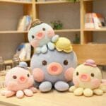 Kawaii Blauwe Octopus Knuffel Met Groot Hoofd En Klein Hoedje De Knuffel