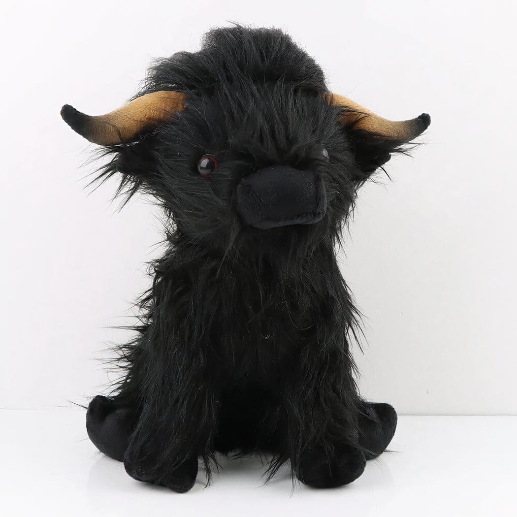 Knuffel Koe Highland Met Lang Haar Zachte Bruine Vacht De Knuffel zwart