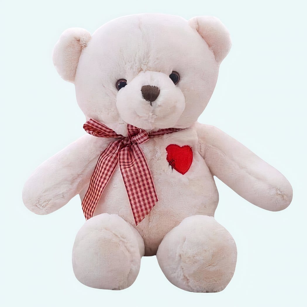 Knuffelbeer met Witte Vacht en Rood Hartaccent Valentijnscadeau De Knuffel 35cm