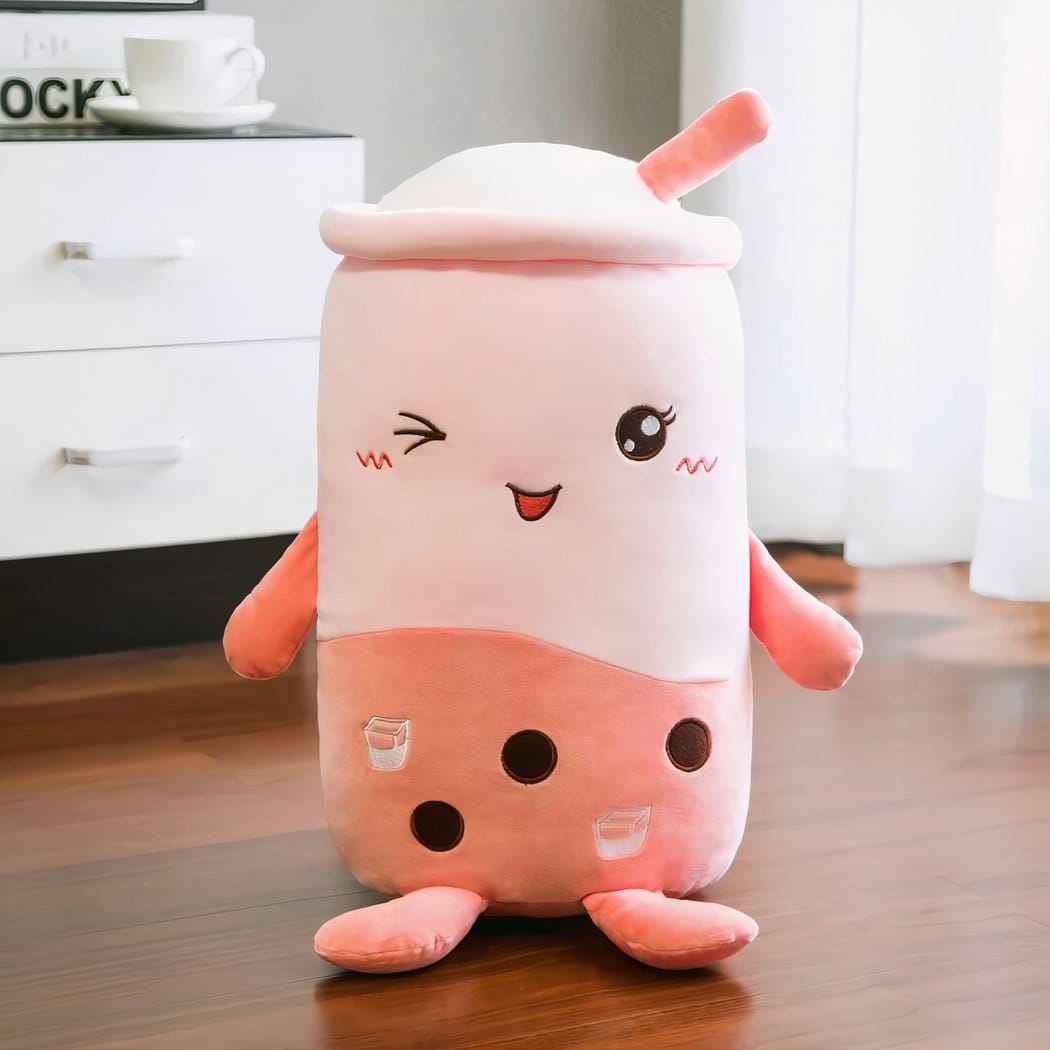 Kussen Knuffel Matcha Thee Bubble Tea Poedervulling Bovenop De Knuffel roze / 25-cm