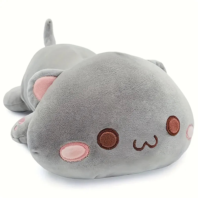 Liggende Kat Knuffelkussen | Kawaii Poes in Wit of Grijs De Knuffel