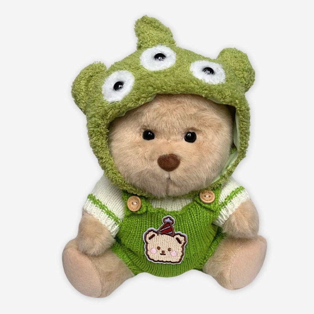 Nino Knuffelbeer Met Articulatie En Groene Gebreide Outfit Alien Hoed De Knuffel bruine-beer