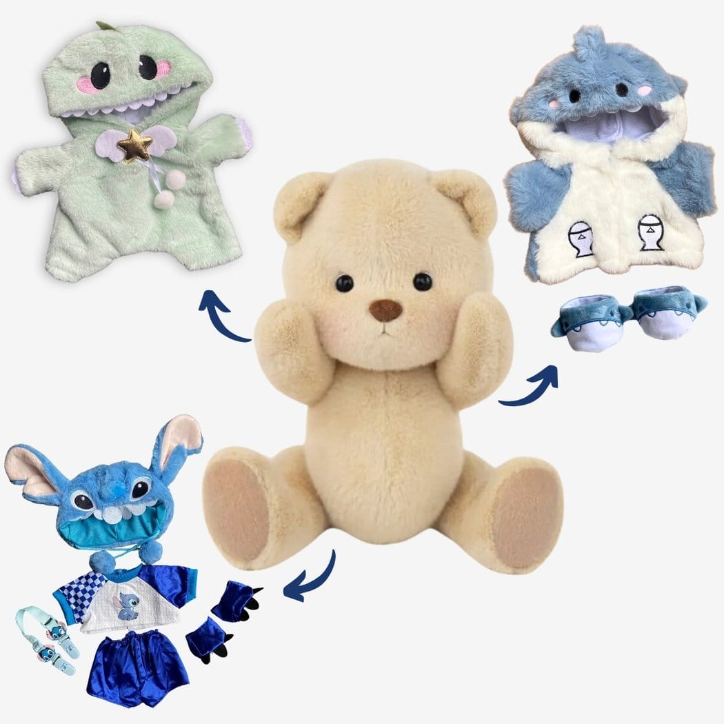 Nino L’Pluchen Beer Met Beweegbare Gewrichten In Stitch Kostuum De Knuffel pack-ours-marron-requin-dinosaure-stitch