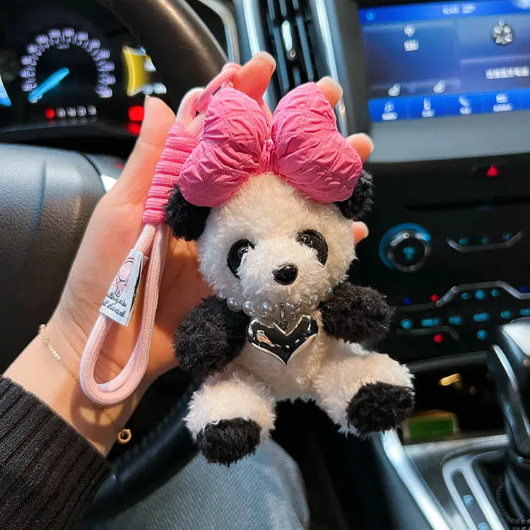 Panda Knuffel Sleutelhanger met Grote Strik | 3 Kleuren De Knuffel Roze