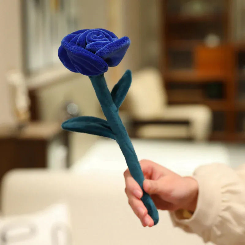 Pluche Roos 28 cm | Knuffelbloem in 9 Kleuren De Knuffel Donkerblauw