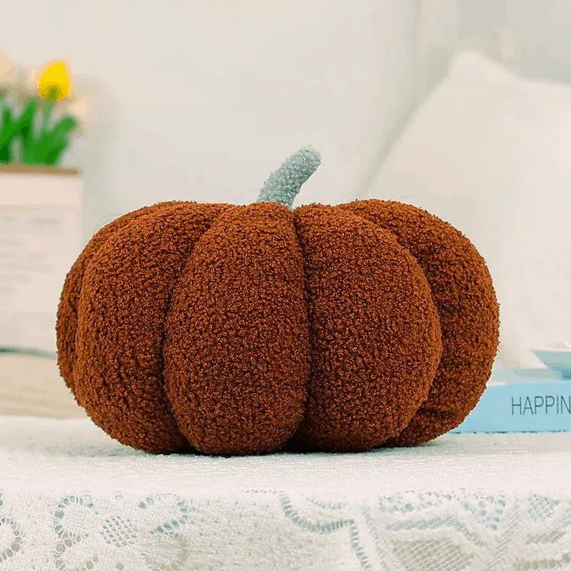 Pompoen Knuffelkussen 3D | Pluche Herfstkussen De Knuffel Bruin / 20 cm