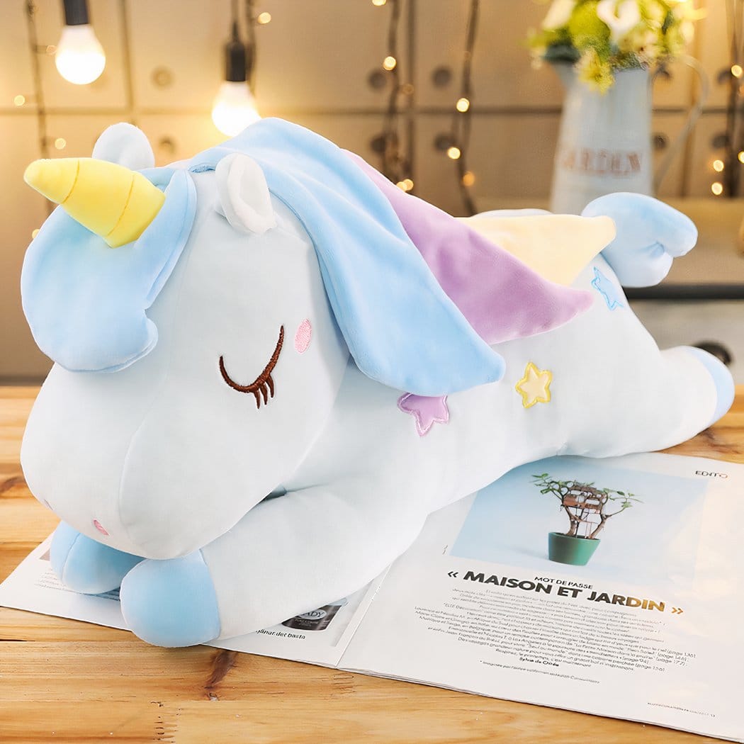 1 Meter Hoge Knuffel Eenhoorn Met Slaapkussen Voor Kinderen De Knuffel blauw / 100cm
