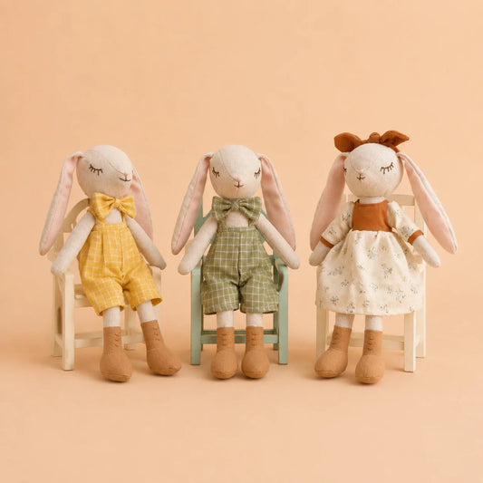 Linnen Konijn Knuffel met Kleertjes