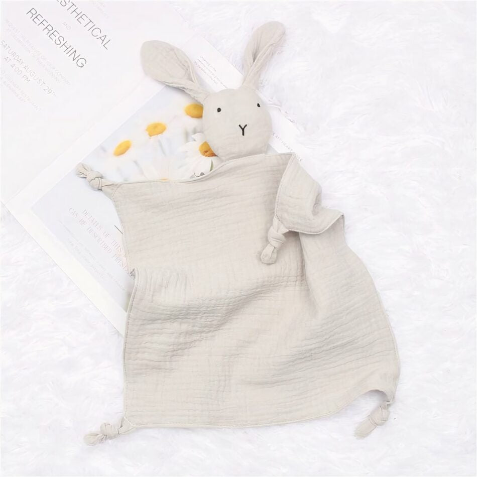 Doudou lapin en coton et mousseline pour bébé