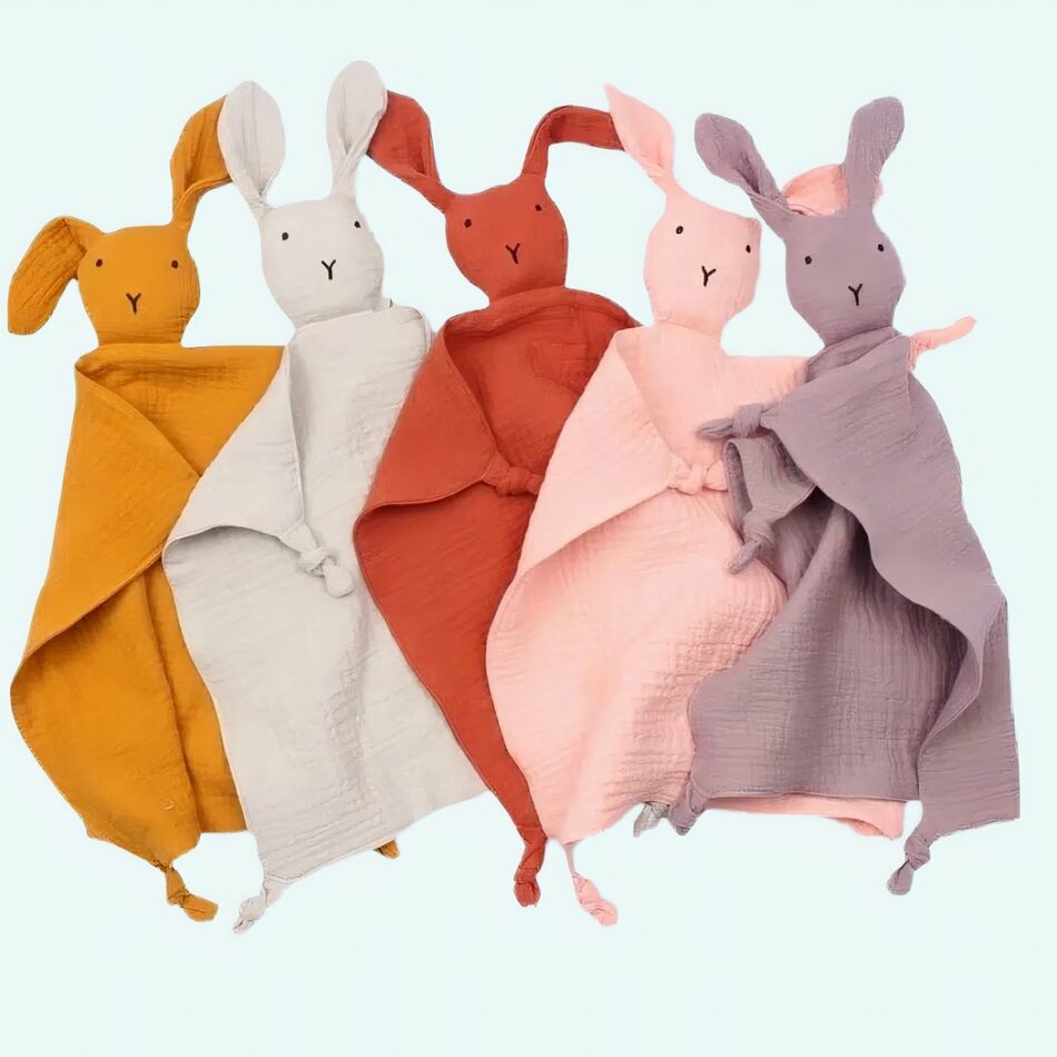 Doudou lapin en coton et mousseline pour bébé