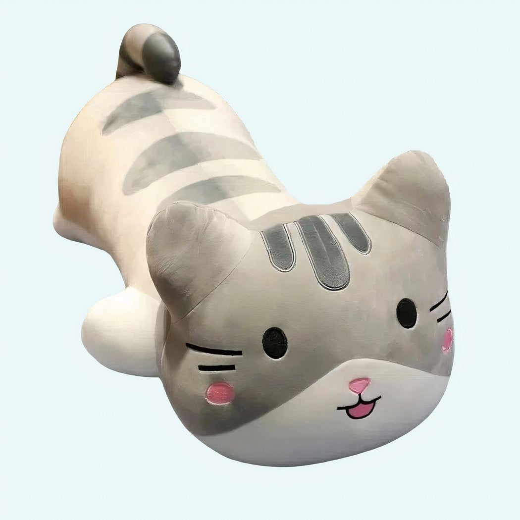 Grande peluche chat oreiller gris
