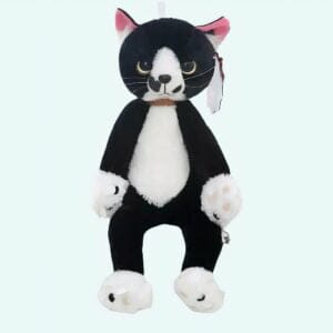 Witte Knuffelkat Zittend met Zijdeachtige Zwarte en Witte Vacht De Knuffel