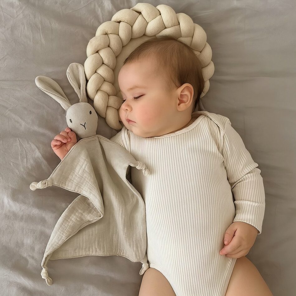 Doudou lapin en coton et mousseline pour bébé