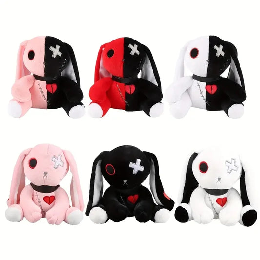 Zwart Wit Gothic Konijn Knuffel 25 cm