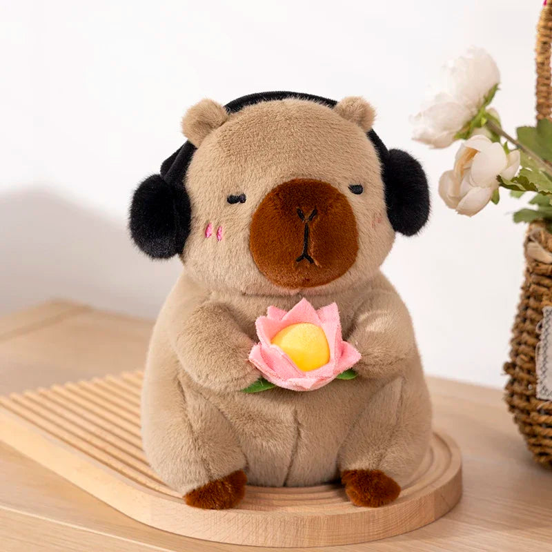 Capybara met Lotusbloem Knuffel 25 cm | Zen Capybara in 4 Kleuren