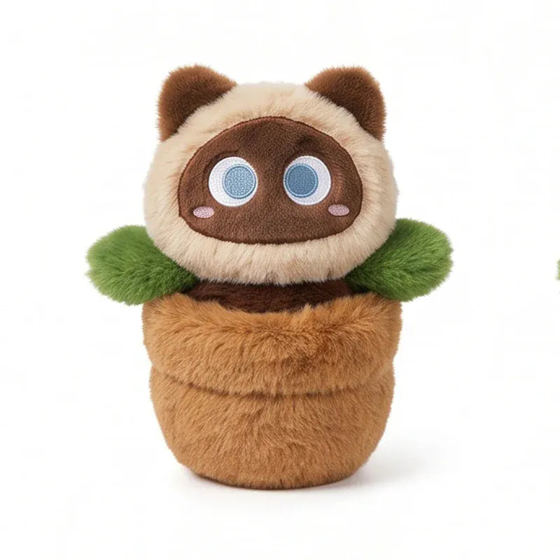 Kat in Bloempot Knuffel 25 cm | Realistische Poes in 6 Kleuren De Knuffel Siamees