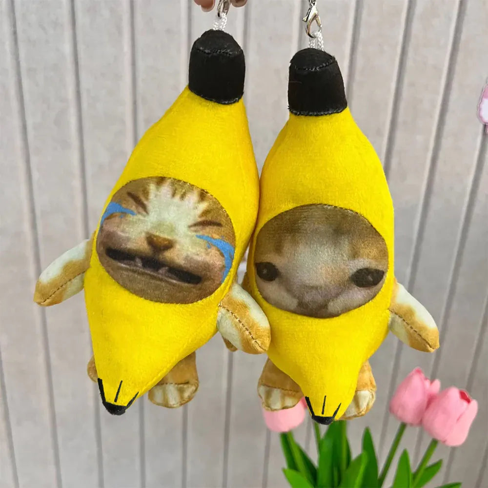 Huilende Banaan Kat Knuffel Sleutelhanger | Pluche met Geluid De Knuffel