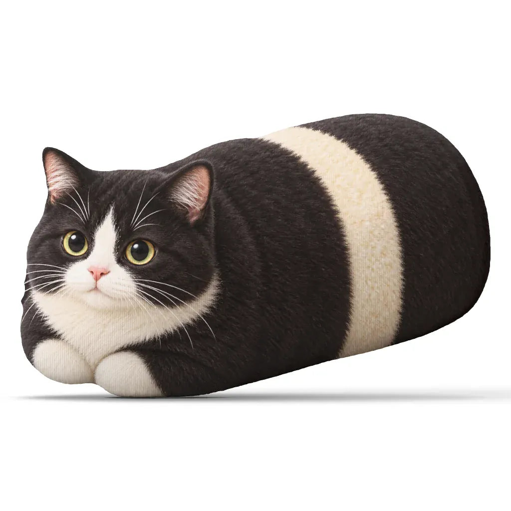 Kat Knuffelkussen Zwart Wit | Liggende Poes als Sierkussen De Knuffel