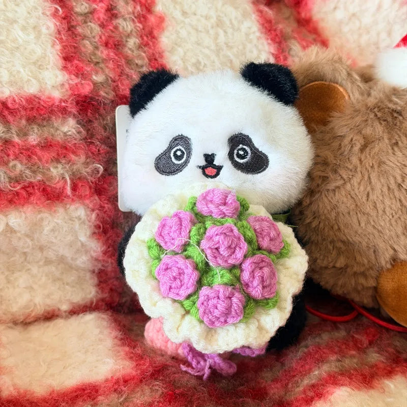 Panda Sleutelhanger 11 cm | Pandaatje met Roos
