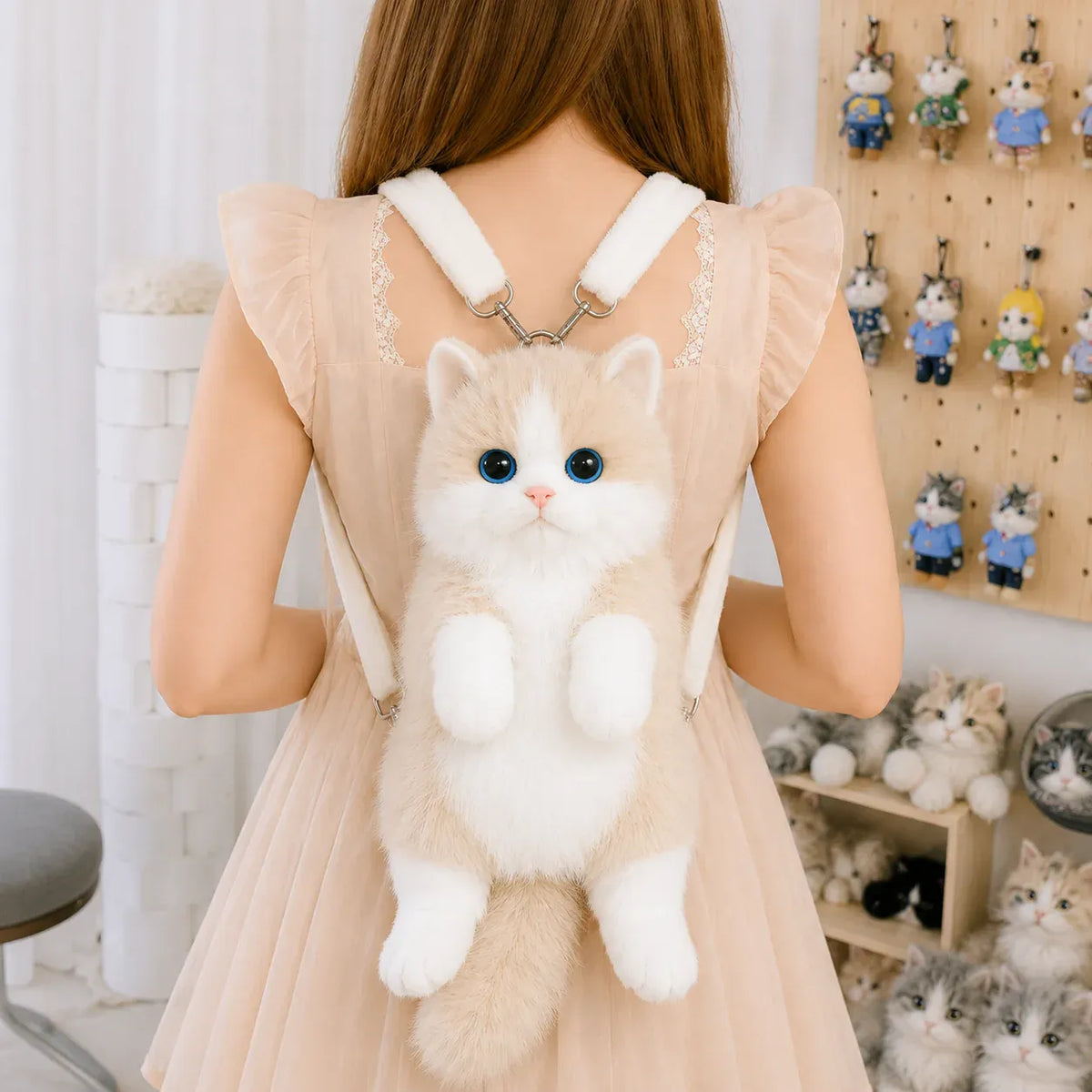 Kat Knuffel Rugzak | Pluche Kawaii Schoudertas Meisjes De Knuffel Oranje