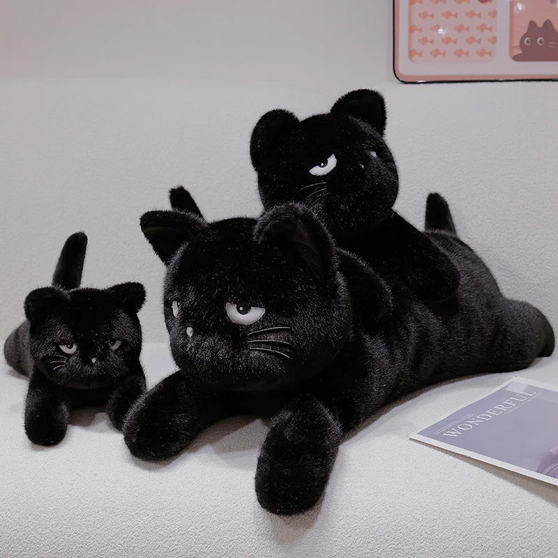 Zwarte Kat Knuffel met Hangende Oogjes