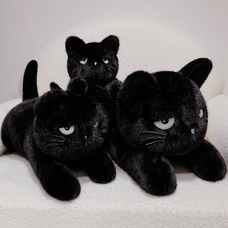 Zwarte Kat Knuffel met Hangende Oogjes