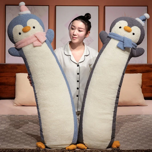 Lange Pinguin Knuffelkussen 90 en 120 cm