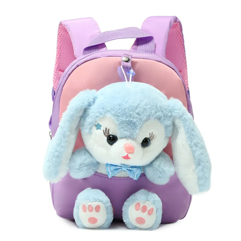 Konijn Knuffel Rugzak 3D | Pluche Kinderrugzak met Strik De Knuffel Paars