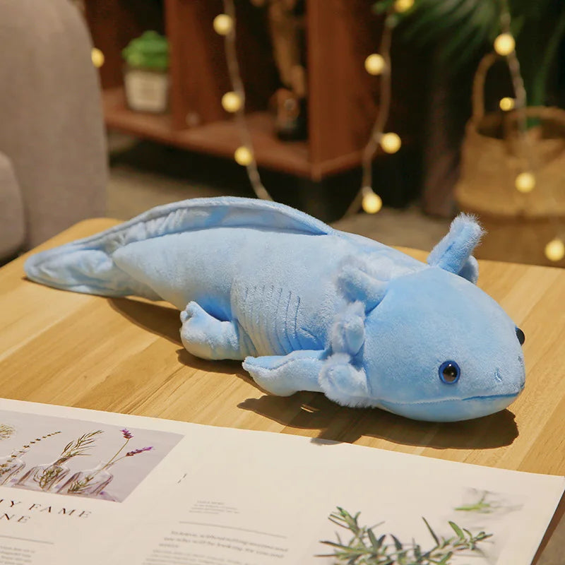 Axolotl Knuffelkussen 45 cm | Pluizig Salamanderkussen in 4 Kleuren