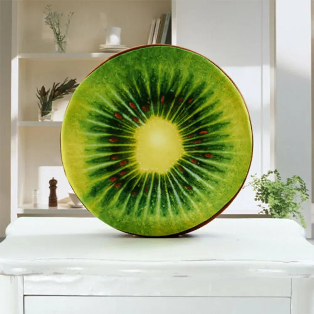 Rond Fruitkussen 33 cm | Kiwi, Watermeloen, Sinaasappel en Meer De Knuffel Kiwi