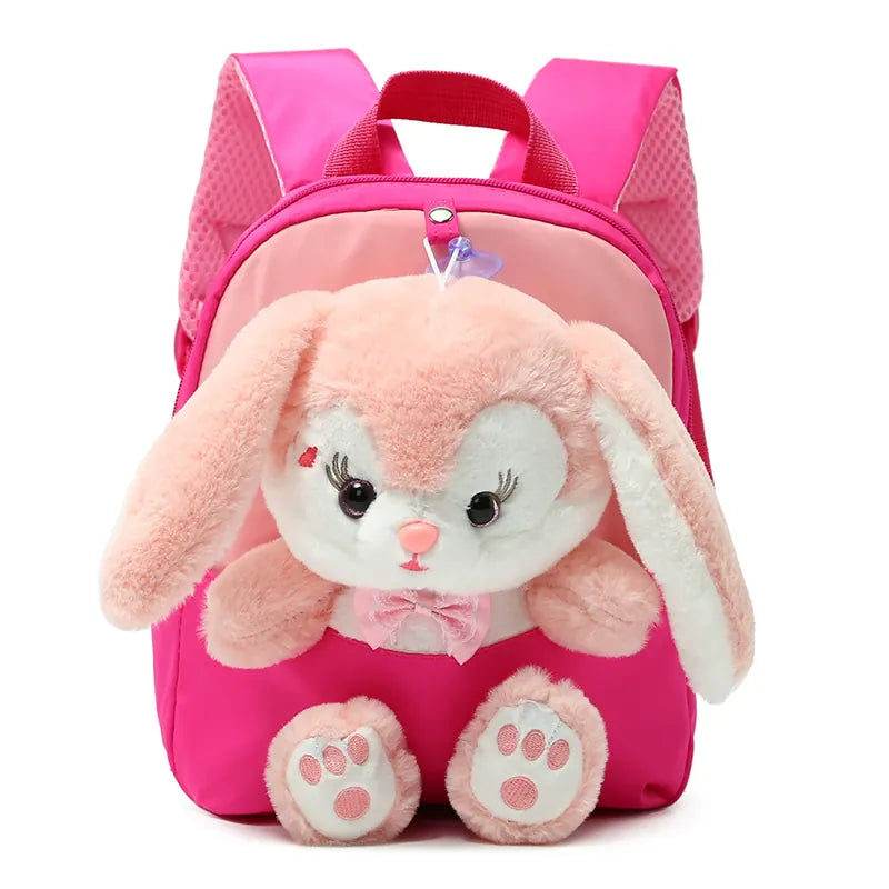Konijn Knuffel Rugzak 3D | Pluche Kinderrugzak met Strik De Knuffel Rozerood