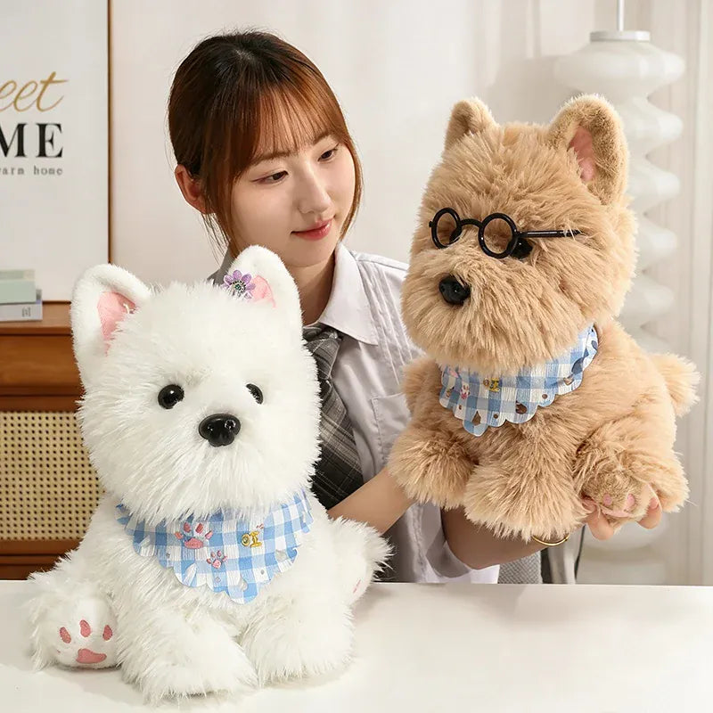 Westie Knuffel met Slabbetje 25 of 32 cm | Wit of Bruin De Knuffel