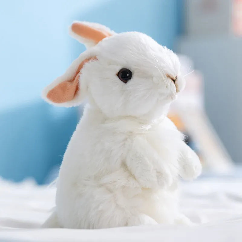 Staand Wit Konijn Knuffel 19 cm | Realistisch Paaskonijn De Knuffel
