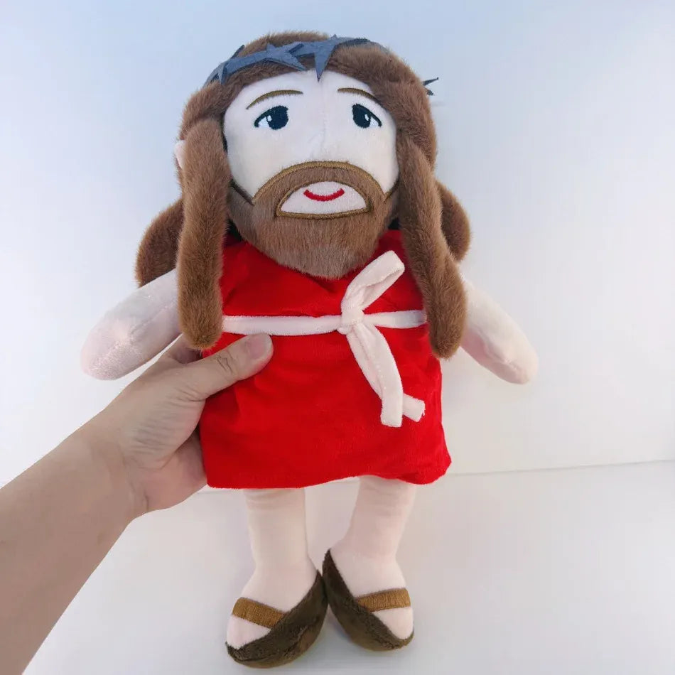 Ademende Jezus en Maria Knuffel | Slaapknuffel met Muziek en Licht De Knuffel