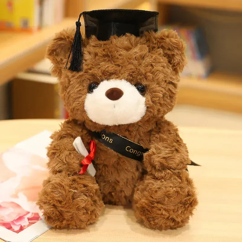 Afstudeer Teddybeer Knuffel met Hoedje | 23 en 28 cm De Knuffel 23 cm / Bruin, zwart hoedje