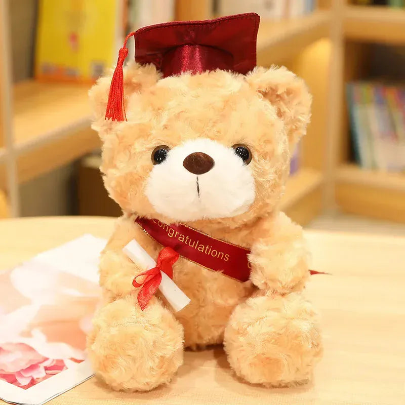 Afstudeer Teddybeer Knuffel met Hoedje | 23 en 28 cm De Knuffel 23 cm / Licht, rood hoedje