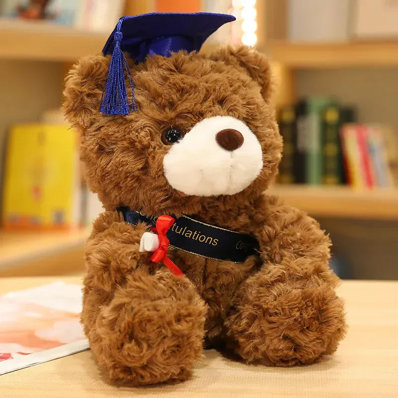 Afstudeer Teddybeer Knuffel met Hoedje | 23 en 28 cm De Knuffel 23 cm / Bruin, blauw hoedje