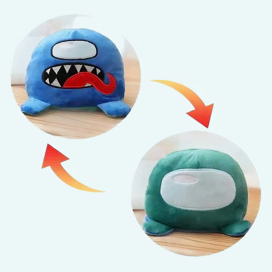 Among Us Knuffel Omkeerbaar Blauw en Groen Dubbelzijdig De Knuffel
