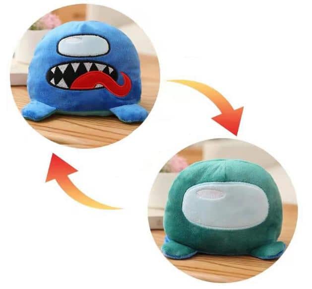 Among Us Knuffel Omkeerbaar Blauw en Groen Dubbelzijdig De Knuffel