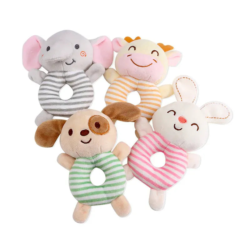 Baby Rammelaar Knuffel met Ring | Zacht Diertje in 4 Kleuren De Knuffel