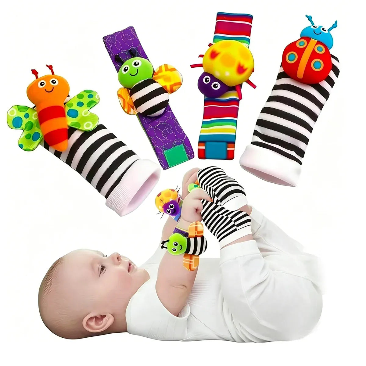 Baby Rammelaar Sokjes en Polsbandjes Set van 4 | Diertjes De Knuffel