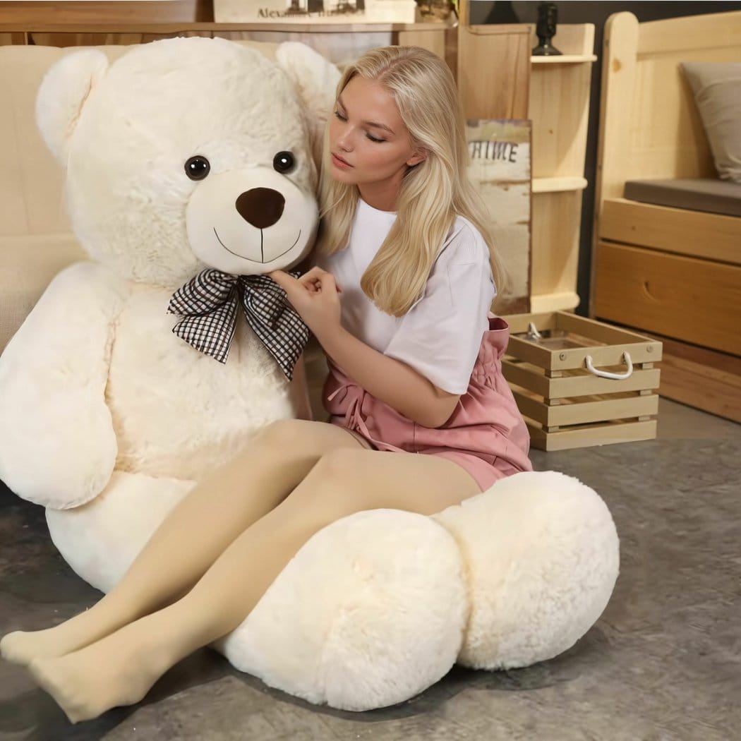 Beer XXL Reuzen Knuffel Teddy Vlinderstrik Wit Bruin Roze De Knuffel wit / 100cm