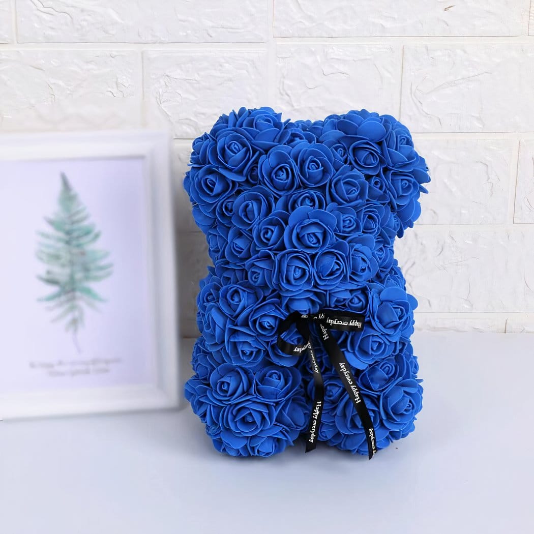 Beertje en Kunstmatige Rozen met Strik voor Valentijnsdag De Knuffel donkerblauw