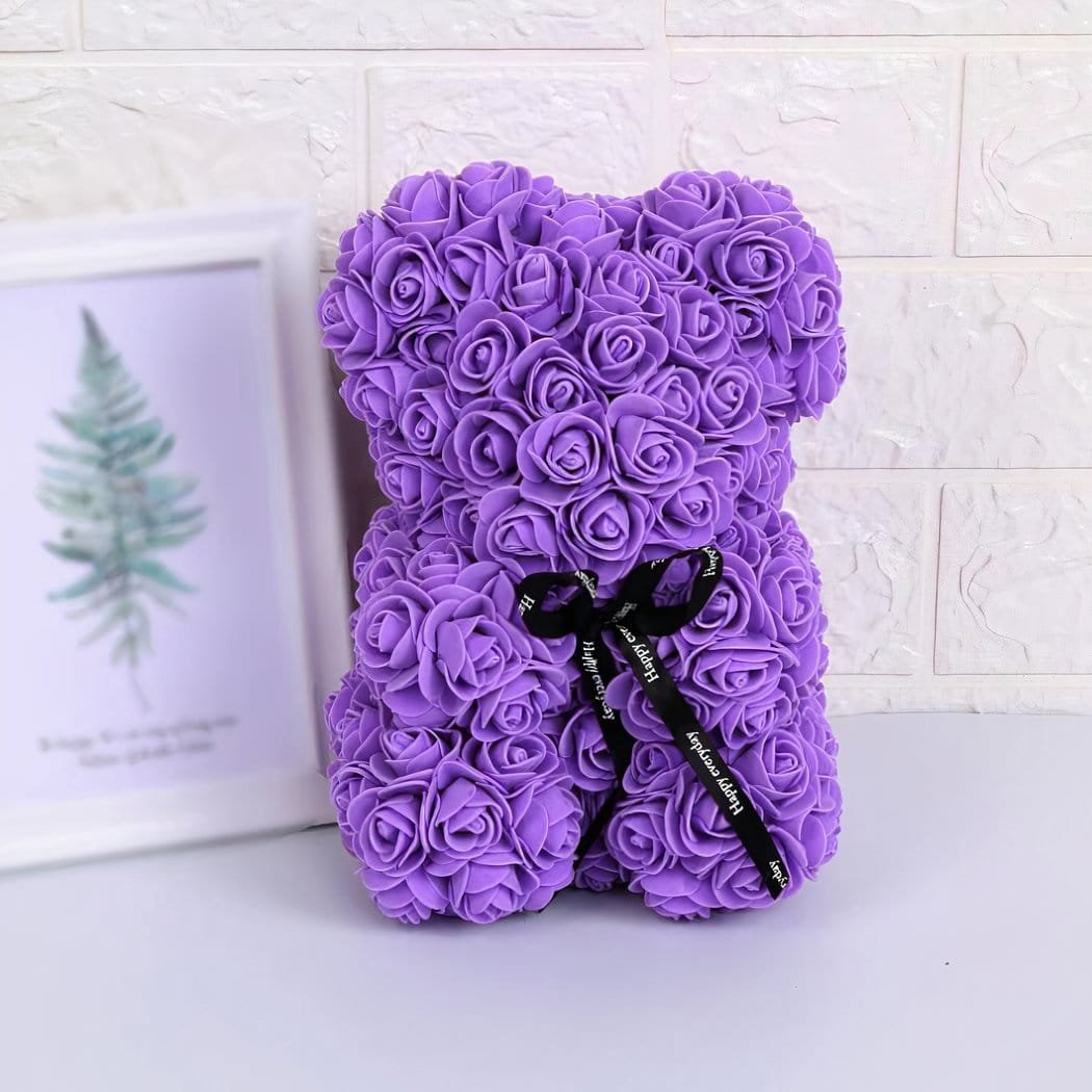 Beertje en Kunstmatige Rozen met Strik voor Valentijnsdag De Knuffel paars