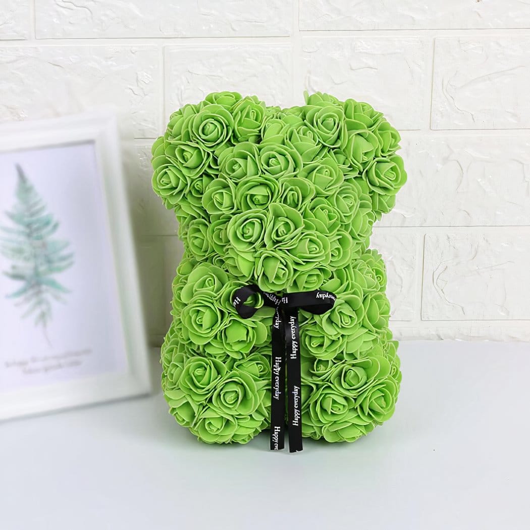 Beertje en Kunstmatige Rozen met Strik voor Valentijnsdag De Knuffel groen